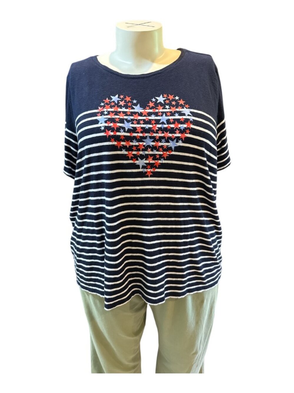 Talbots Sz 3X Red, White & Blue Stars, Stripes & Heart Short Sleeve T-Shirt Top